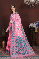 Pink Jamdani Floral Cotton Saree