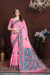 Pink Jamdani Floral Cotton Saree