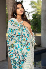 White Jamdani Floral Cotton Saree