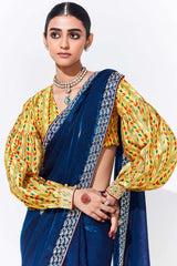 Yellow Silk Embroidered  Saree