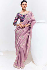 Purple Silk Embroidered  Saree