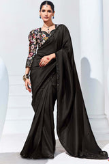 Black Silk Embroidered  Saree