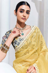 Grey Silk Embroidered  Saree