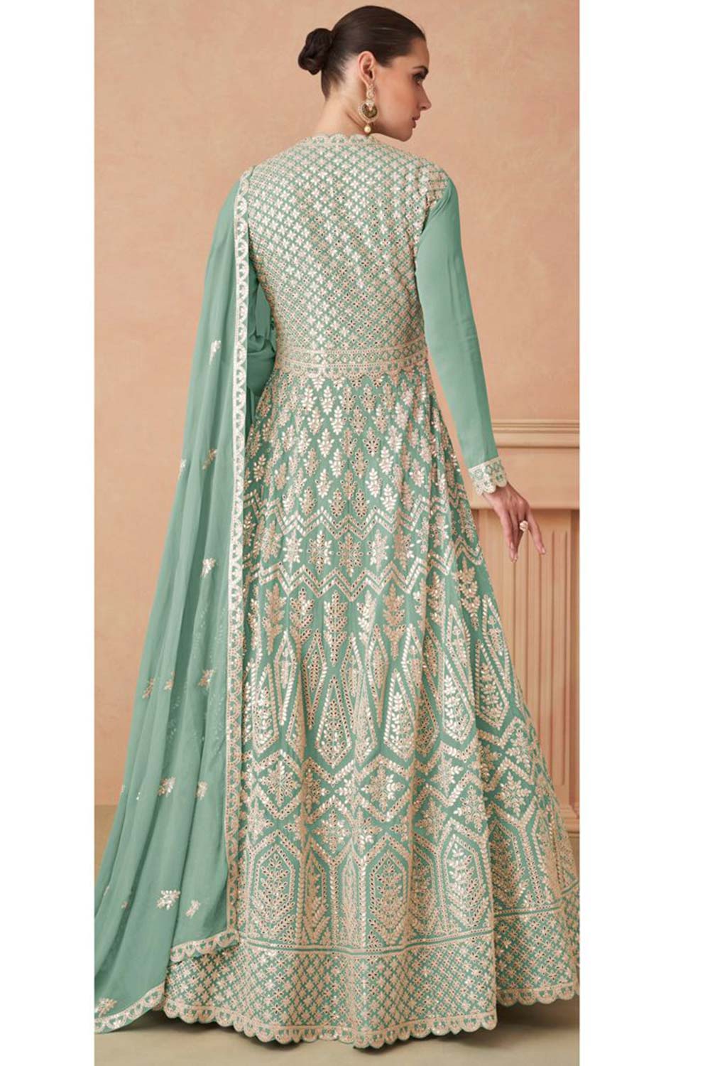 Sky Blue Faux Georgette Embroidered V Neck Anarkali Salwar Kameez