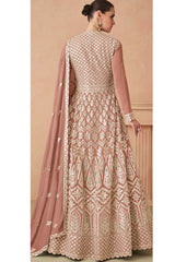 Light Brown Faux Georgette Embroidered V Neck Anarkali Salwar Kameez