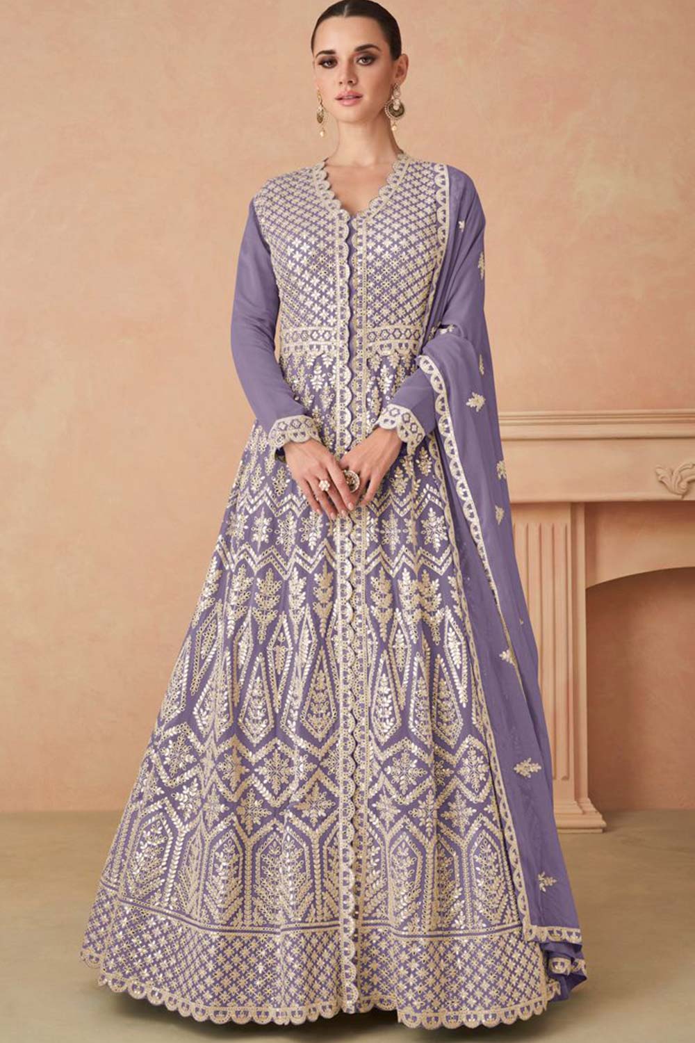 Light Blue Faux Georgette Embroidered V Neck Anarkali Salwar Kameez