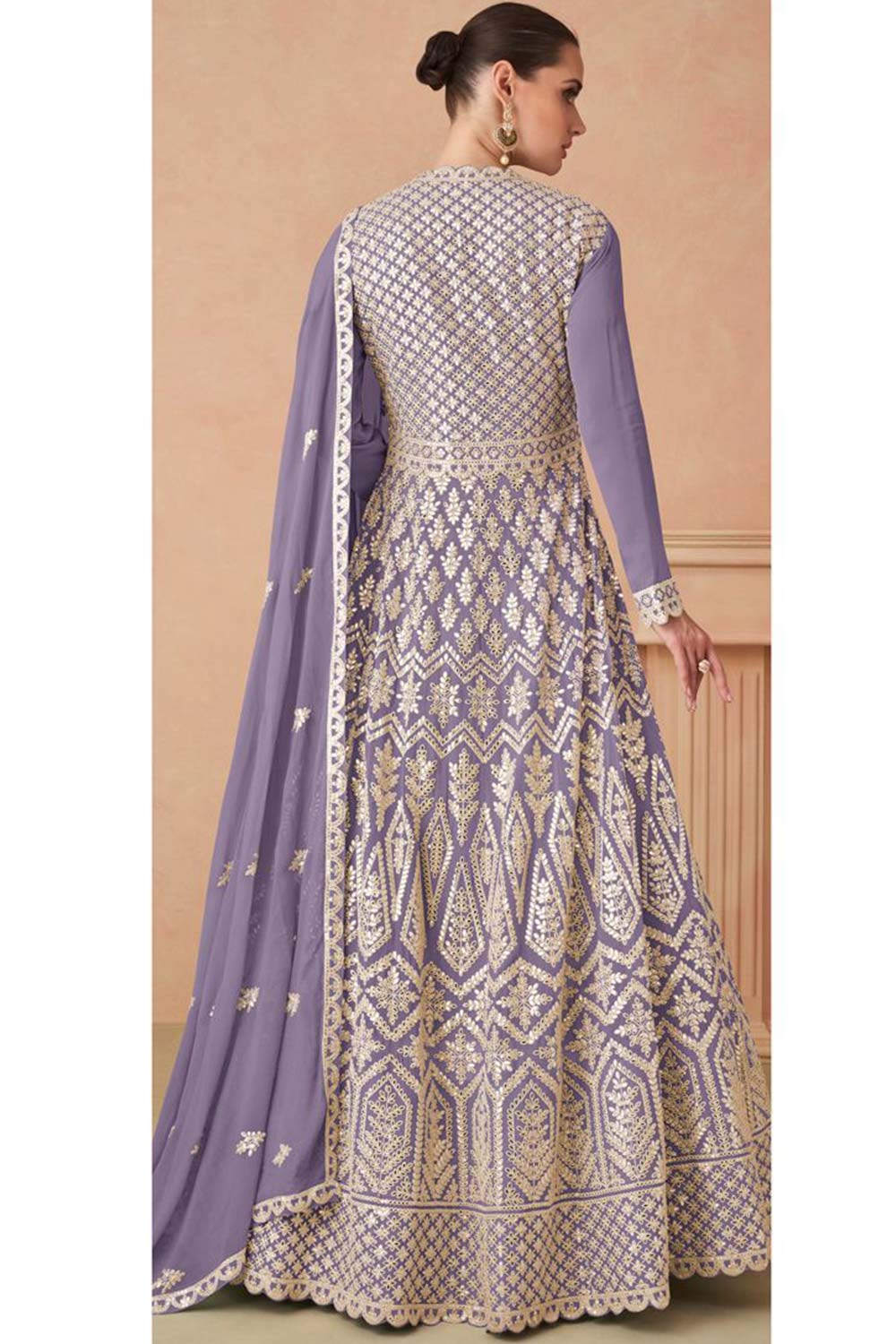 Light Blue Faux Georgette Embroidered V Neck Anarkali Suit