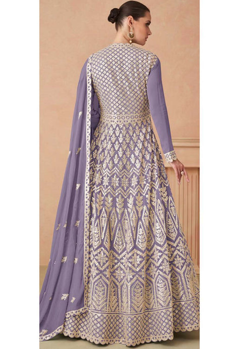 Light Blue Faux Georgette Embroidered V Neck Anarkali Salwar Kameez