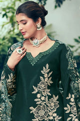 Dark Green Georgette Embroidered V Neck Salwar Kameez