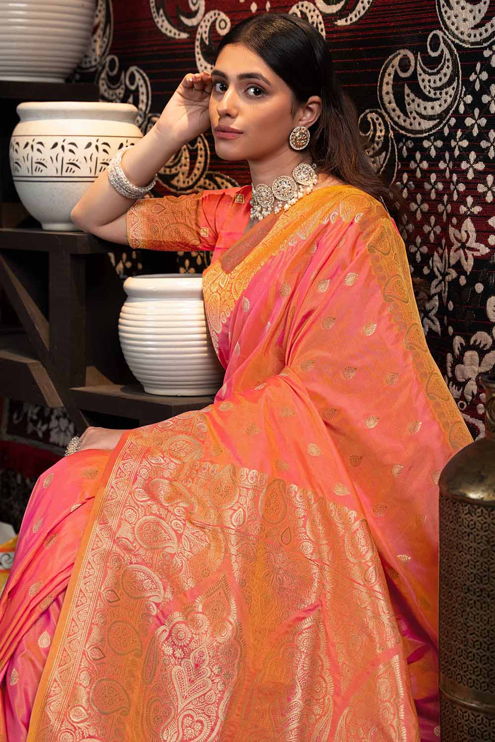 Orange Zari Banarasi Saree