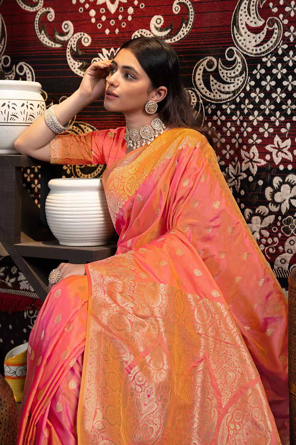 Orange Zari Banarasi Saree