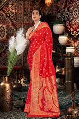 Red Zari Banarasi Saree