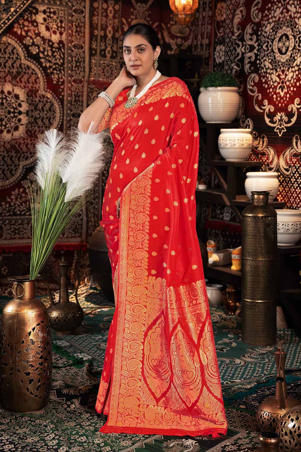 Red Zari Banarasi Saree