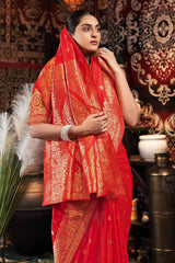 Red Zari Banarasi Saree