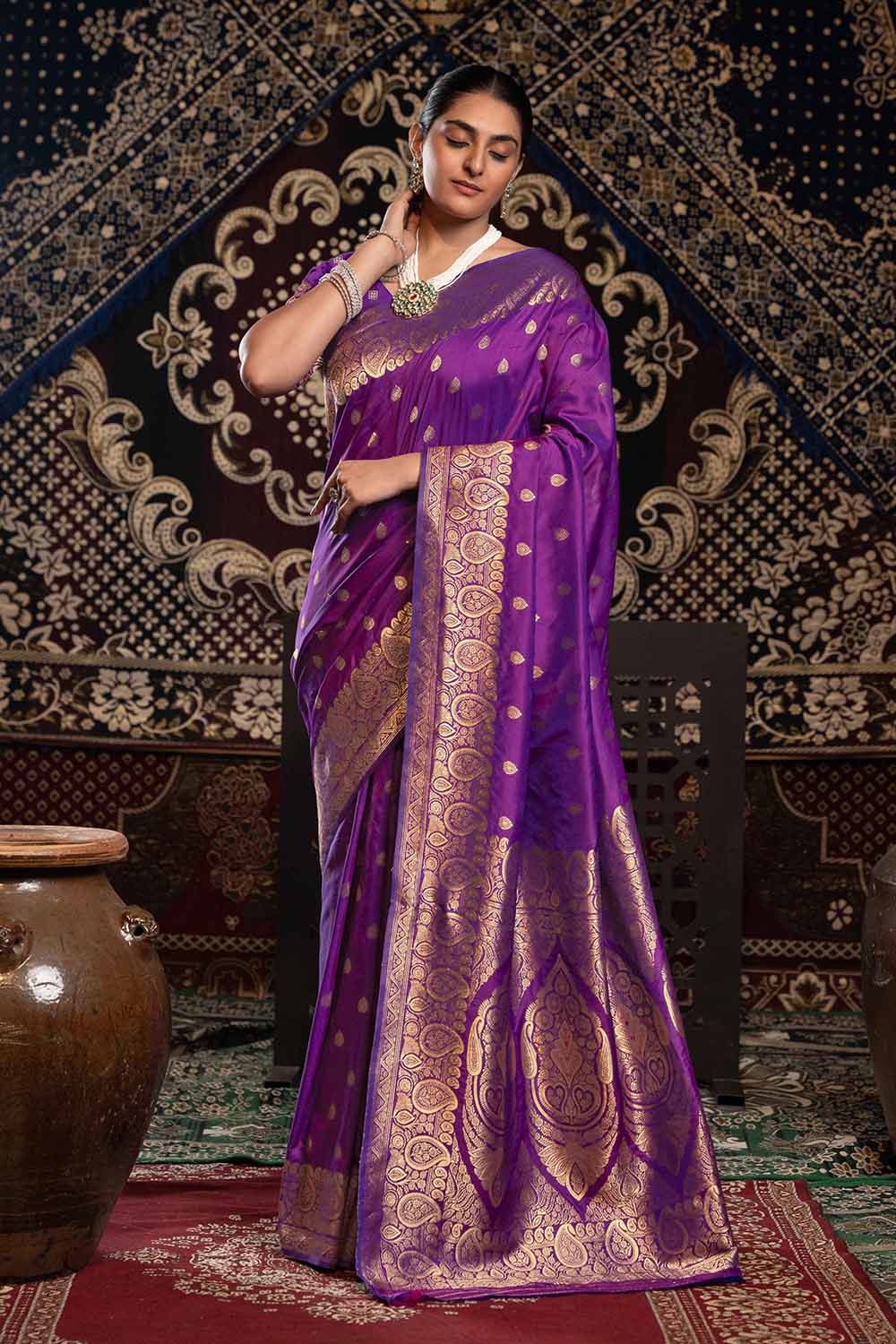 Violet Zari Banarasi Saree