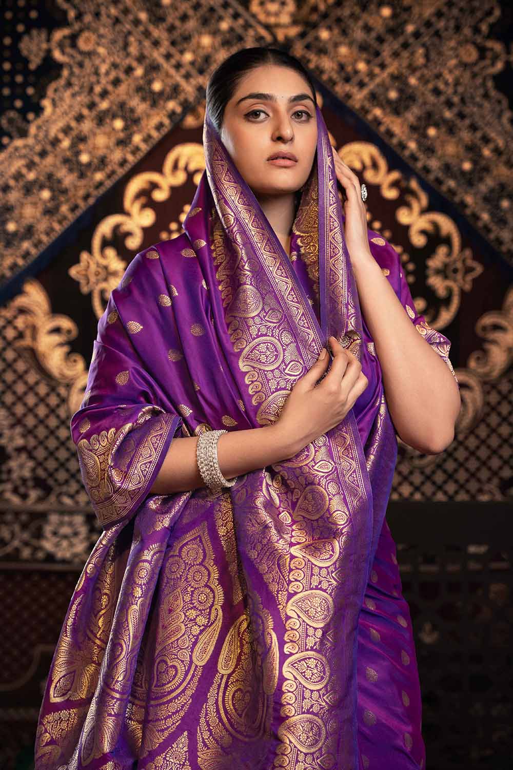 Violet Zari Banarasi Saree