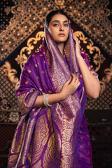 Violet Zari Banarasi Saree