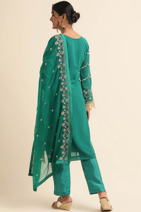 Green Faux Georgette Pakistani Suit