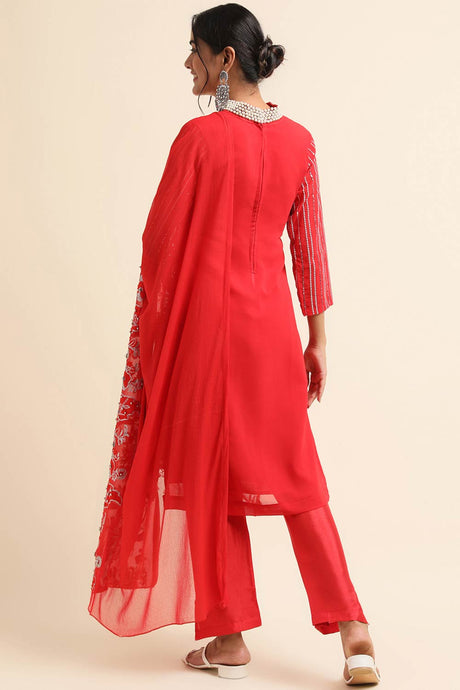 Red Faux Georgette Pakistani Suit