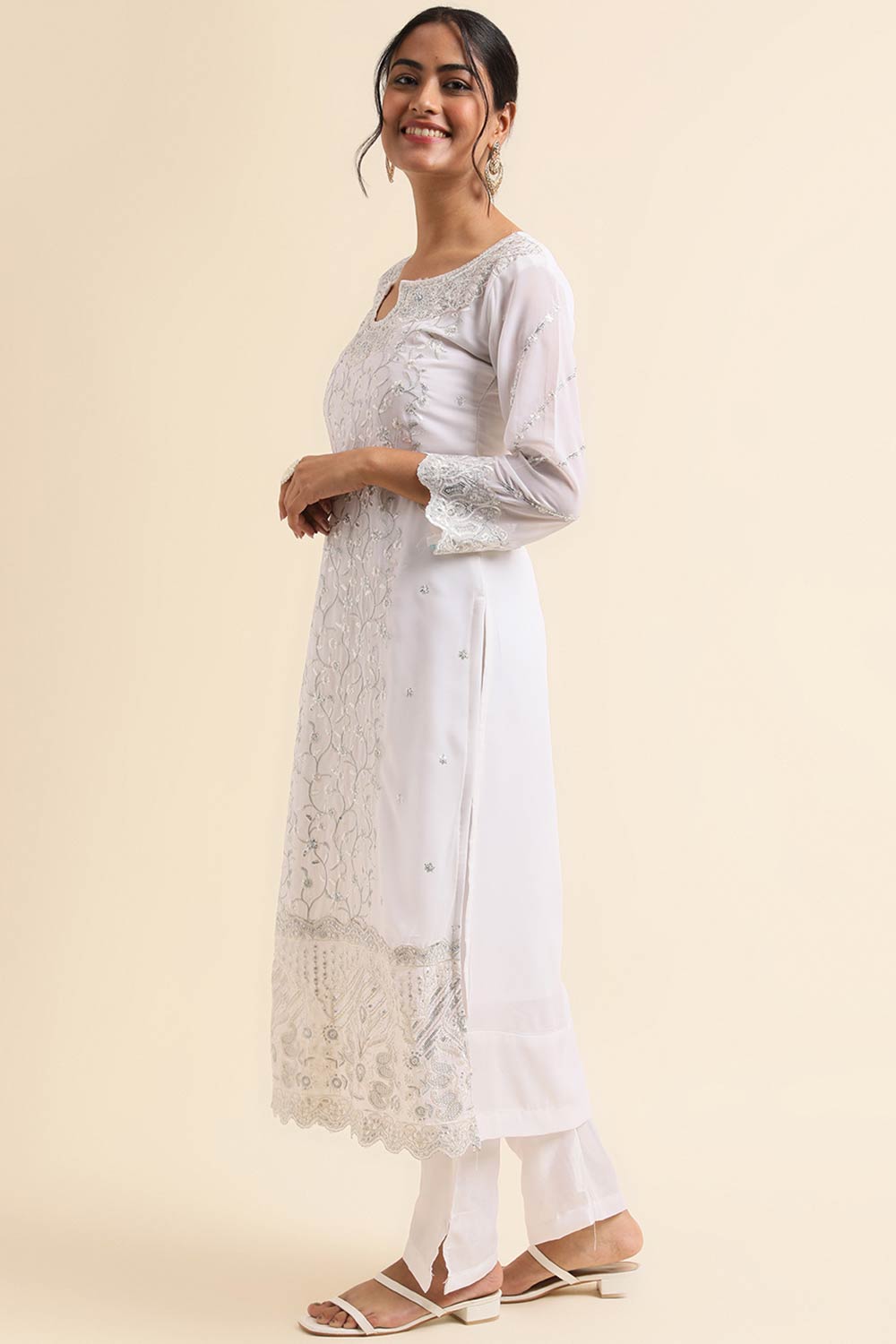 White Faux Georgette Pakistani Suit