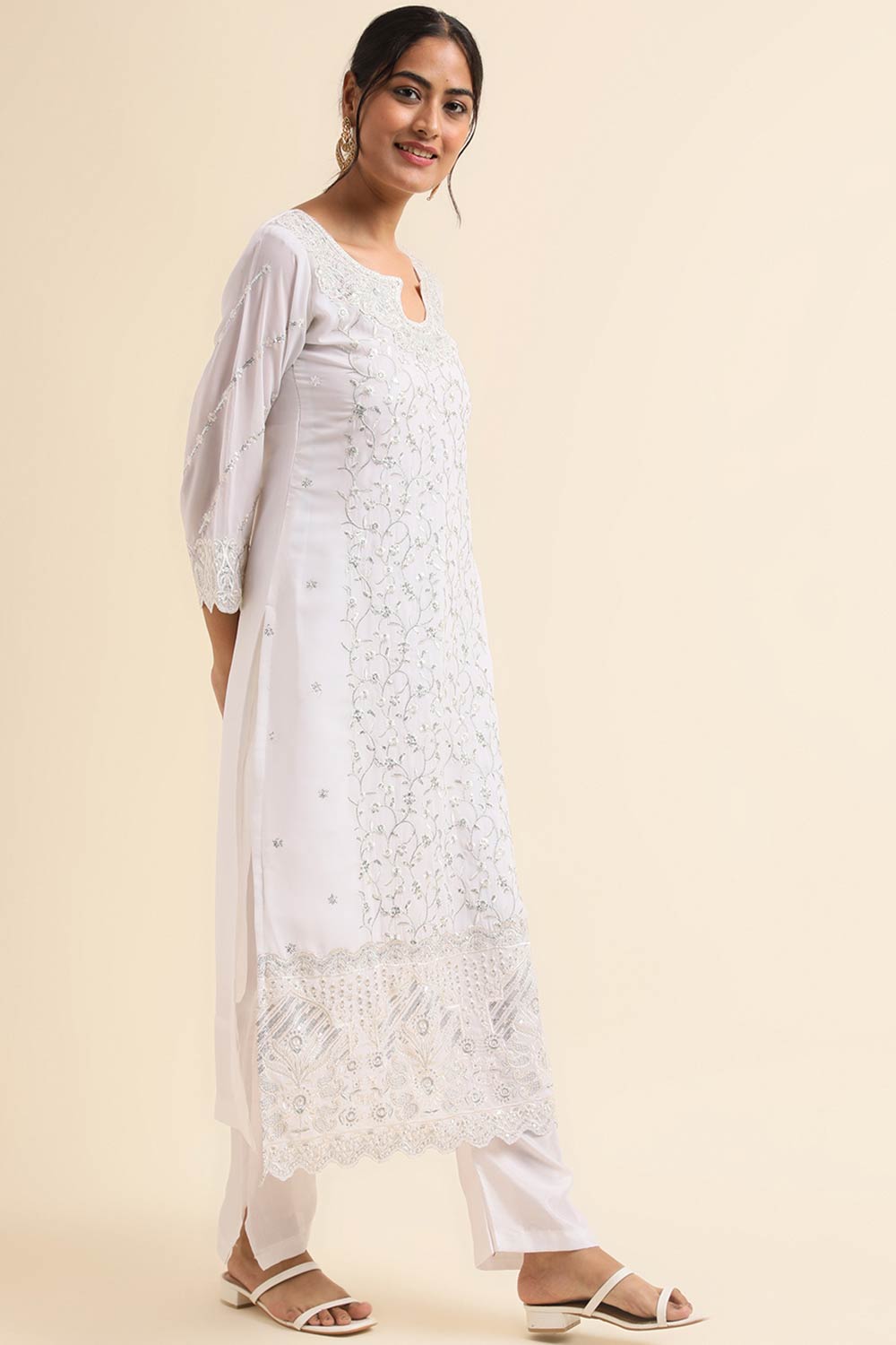 White Faux Georgette Pakistani Suit