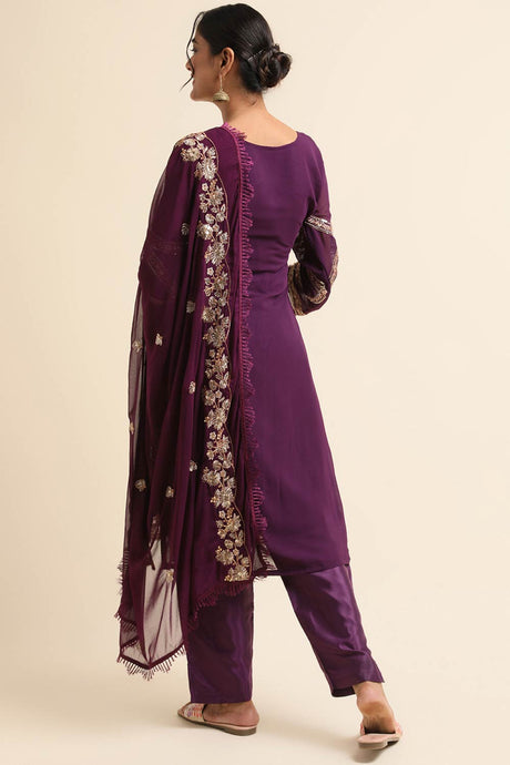 Purple Faux Georgette Pakistani Suit