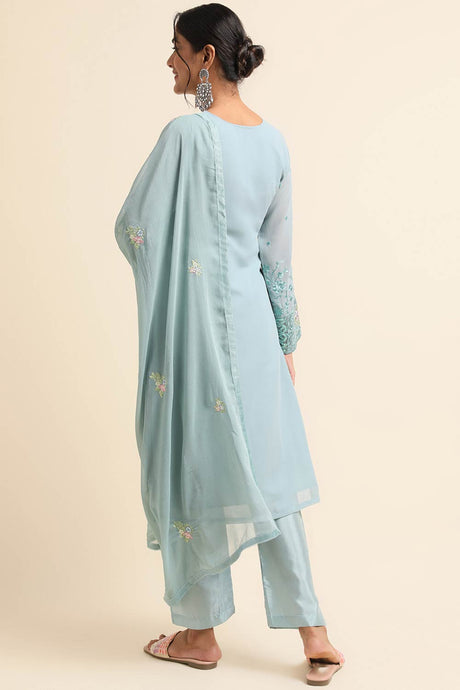 Blue Faux Georgette Pakistani Suit