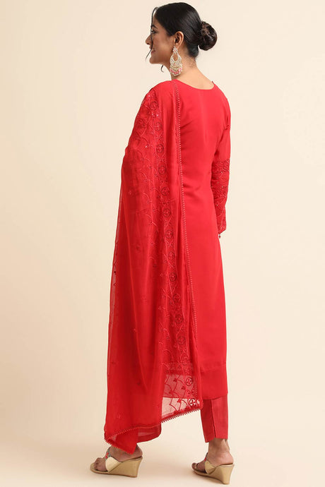 Red Faux Georgette Pakistani Suit