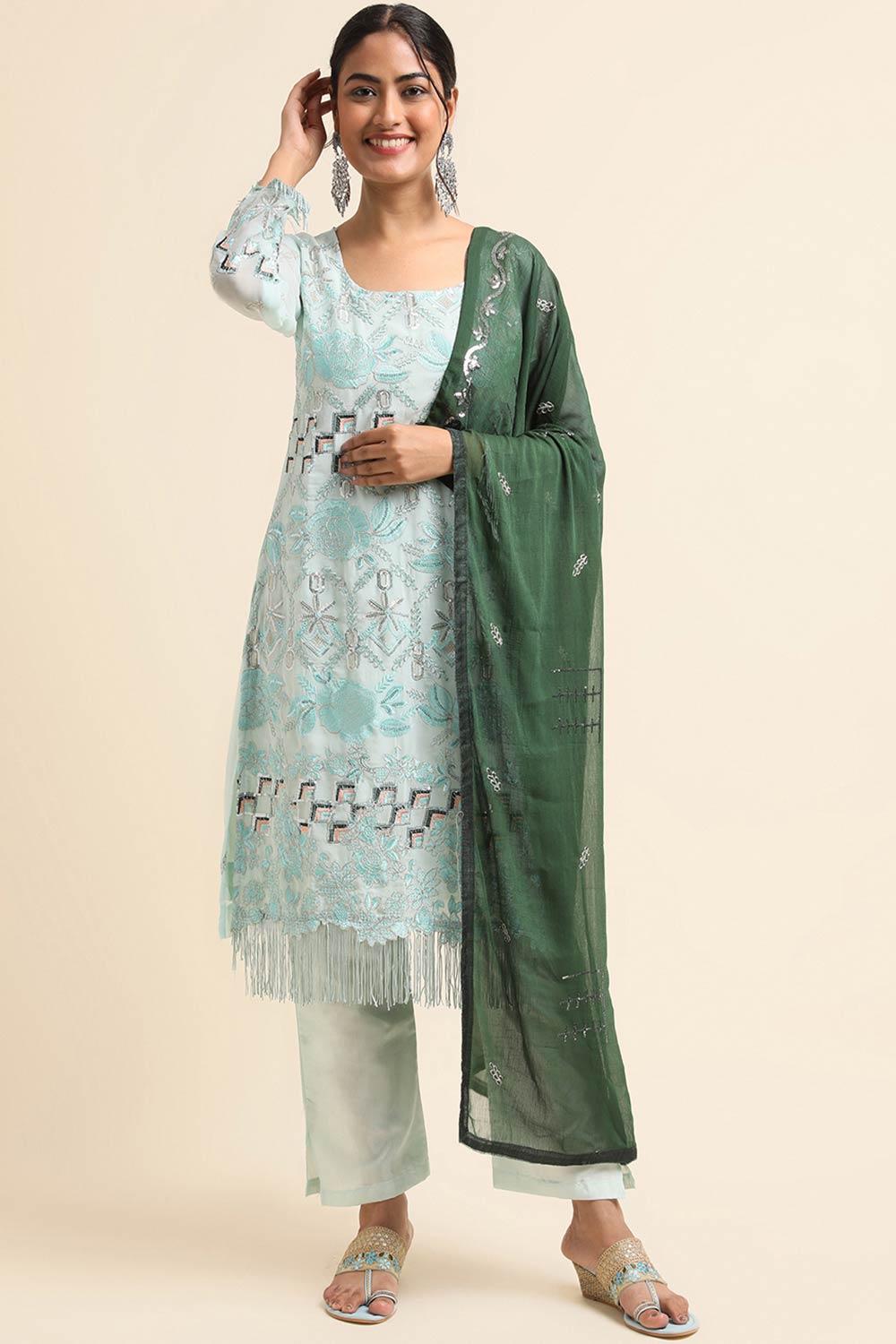 Turquoise Faux Georgette Pakistani Suit