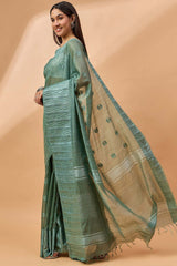 Green Silk Blend Woven Saree