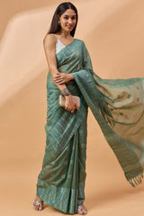 Green Silk Blend Woven Saree