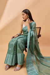 Green Silk Blend Woven Saree