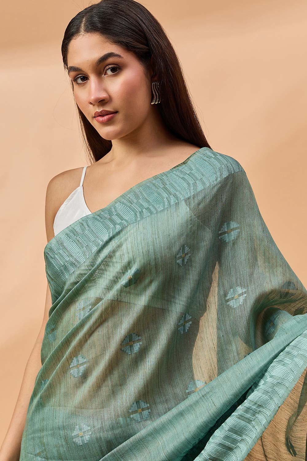 Green Silk Blend Woven Saree