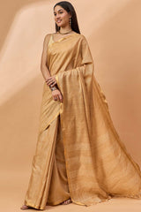 Peach Silk Blend Woven Saree