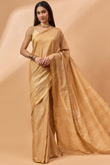 Peach Silk Blend Woven Saree