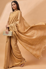 Peach Silk Blend Woven Saree