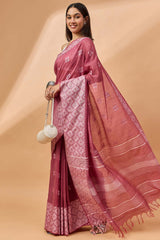 Maroon Silk Blend Woven Saree