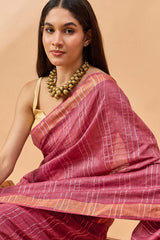 Maroon Silk Blend Woven Saree