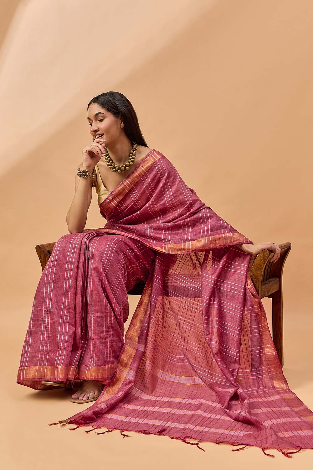 Maroon Silk Blend Woven Saree