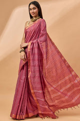 Maroon Silk Blend Woven Saree