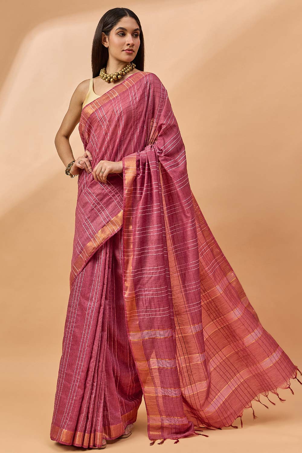 Maroon Silk Blend Woven Saree