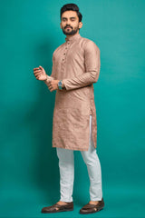 Orange Embroidered Silk Kurta Pajama Set