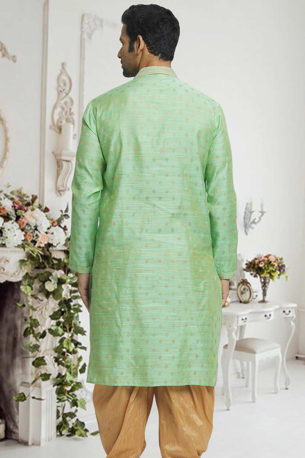 Green Brown Woven Kurta Pajama Set