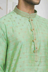 Green Brown Woven Kurta Pajama Set