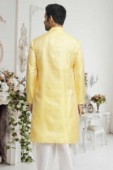 Yellow Off White Woven Kurta Pajama Set