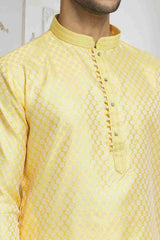 Yellow Off White Woven Kurta Pajama Set