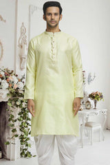 Yellow Off White Woven Kurta Pajama Set