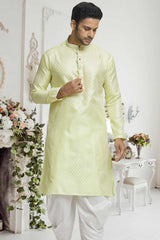 Yellow Off White Woven Kurta Pajama Set