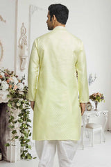 Yellow Off White Woven Kurta Pajama Set