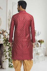 Maroon Gold Woven Kurta Pajama Set